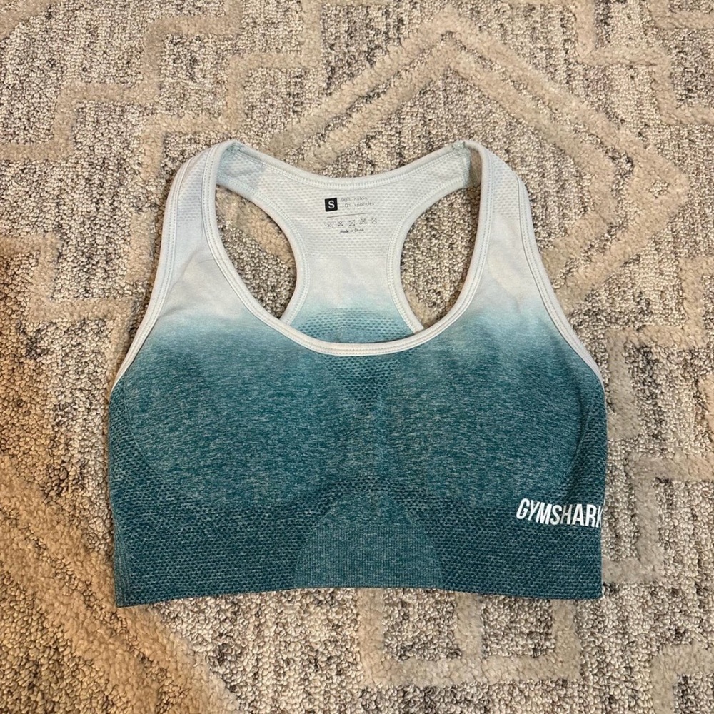 GymShark Ombré Teal And White Sports Bra Size Small